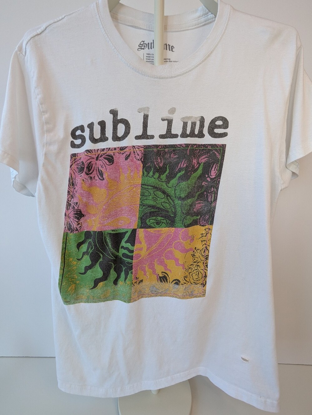 Sublime Graphic Band Tee - White with Pink & Green Print